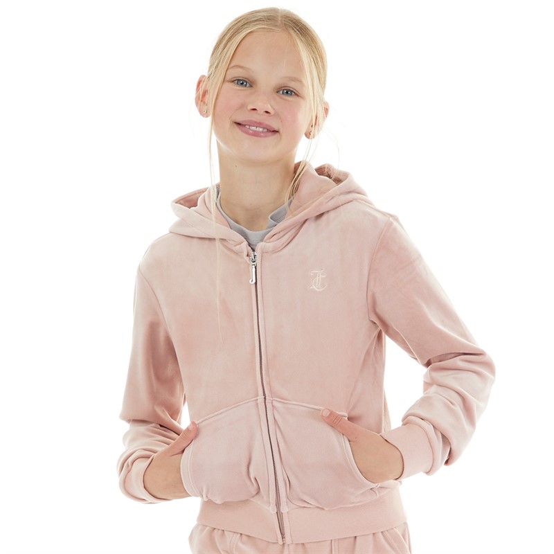 Juicy Couture Girls Tonal Zip Through Hoodie Adobe Rose