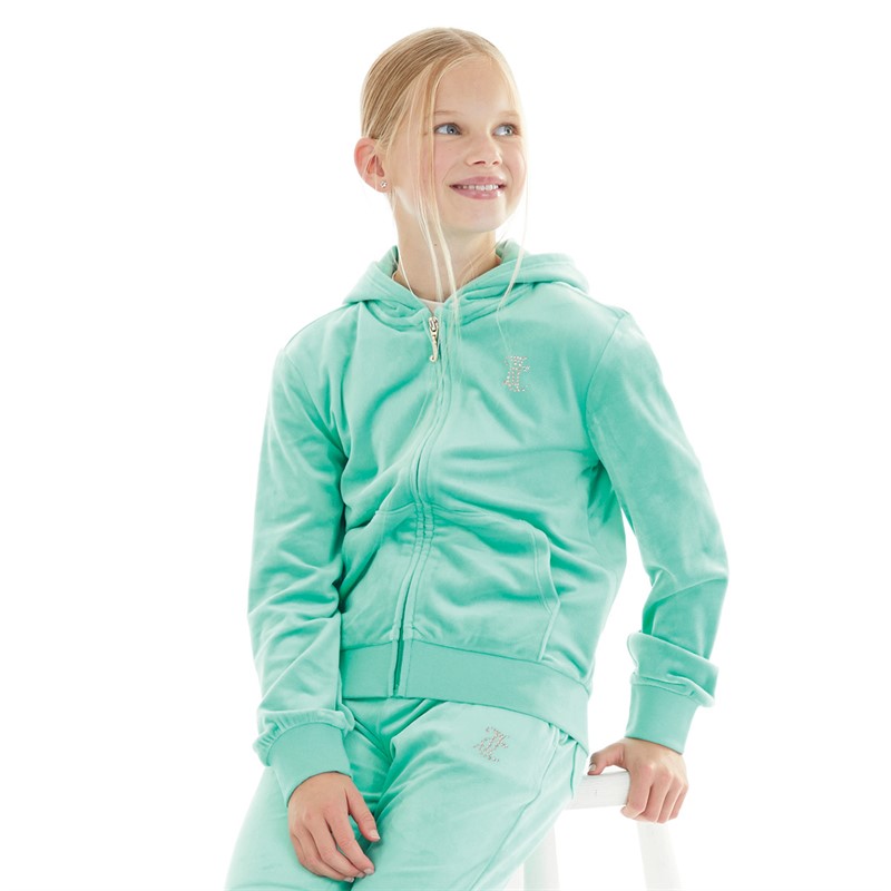 Juicy Couture Girls Diamante Zip Through Hoodie Turquoise