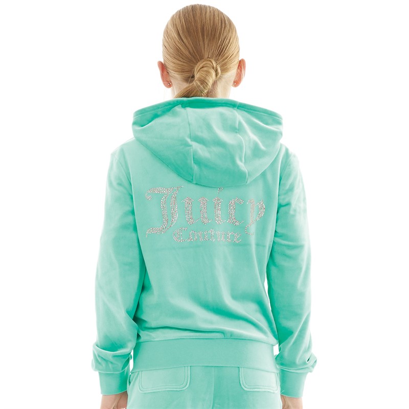 Juicy Couture Girls Diamante Zip Through Hoodie Turquoise