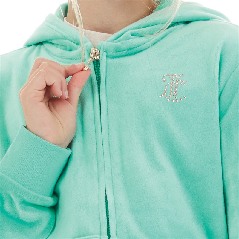 Juicy Couture Girls Diamante Zip Through Hoodie Turquoise