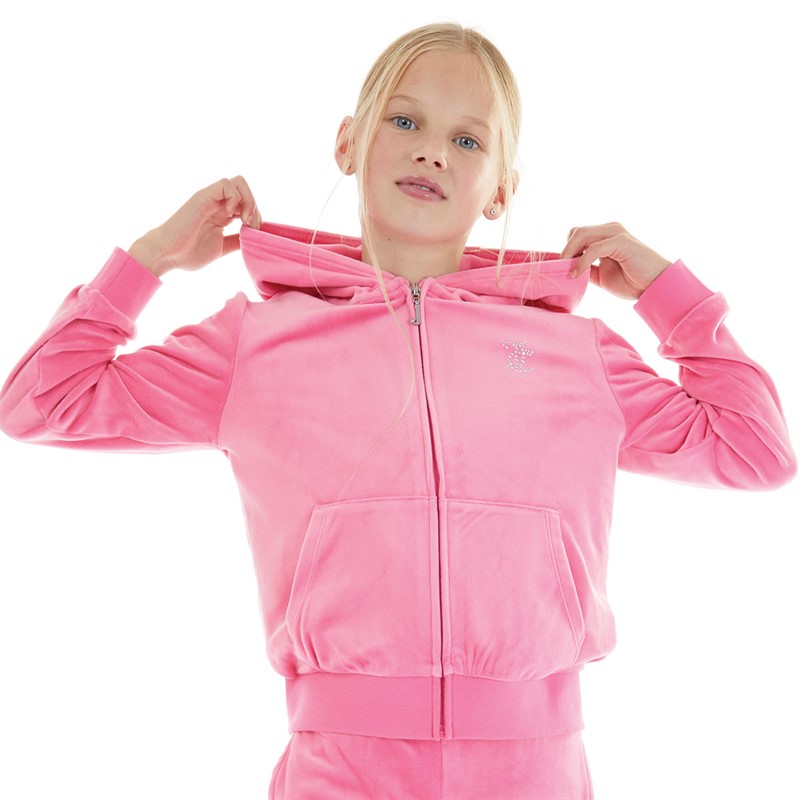 Juicy Couture Girls Diamante Zip Through Hoodie Hot Pink