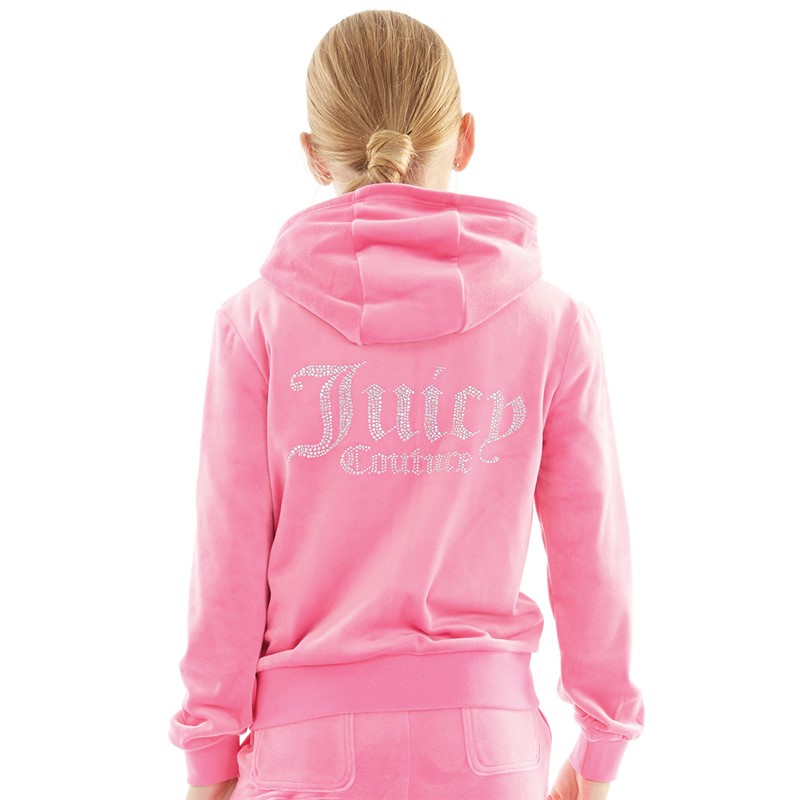 Juicy Couture Girls Diamante Zip Through Hoodie Hot Pink