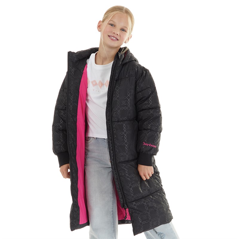 Juicy Couture Girls Monogram Quilted Puffer Jacket Black