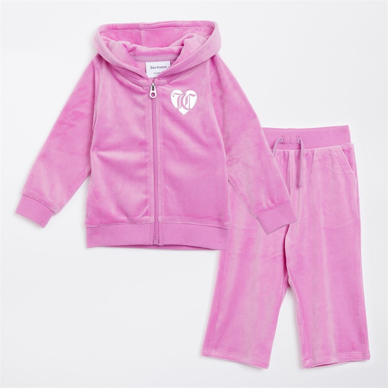 Juicy Couture Girls Velour Zip Through Hoodie And Bootcut Joggers Tracksuit Purple Orchid - Size 5/6Y