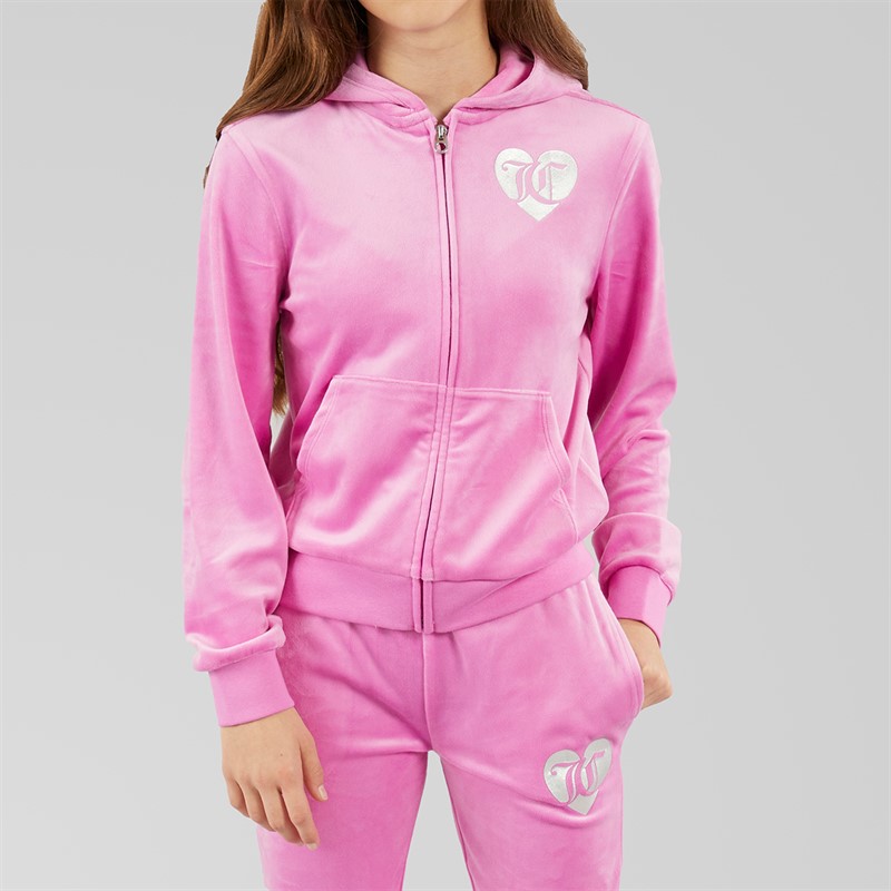 Juicy Couture Girls Velour Zip Through Hoodie And Bootcut Joggers Tracksuit Purple Orchid