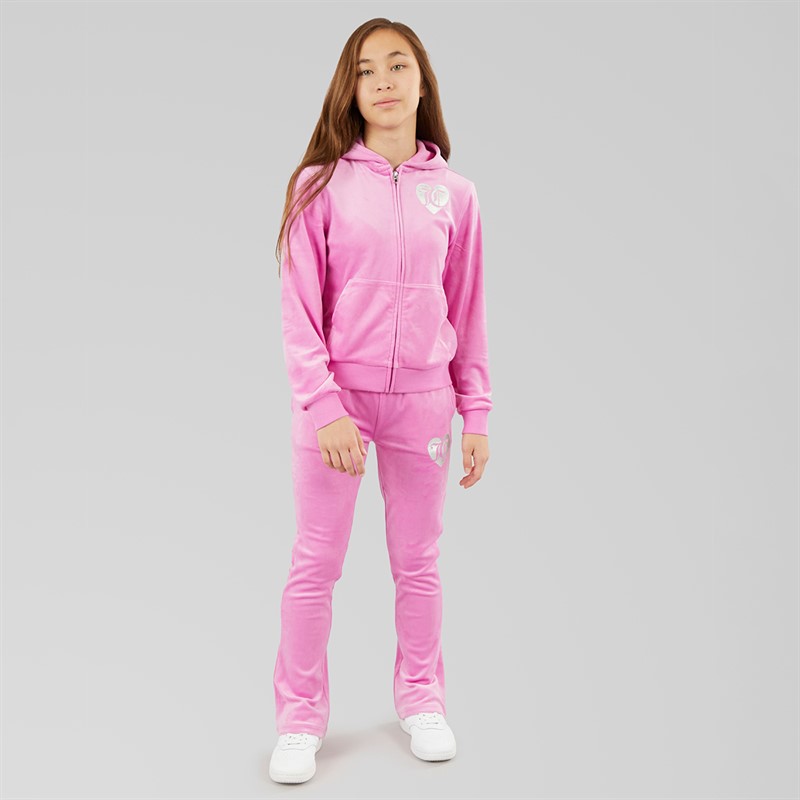Juicy Couture Girls Velour Zip Through Hoodie And Bootcut Joggers Tracksuit Purple Orchid