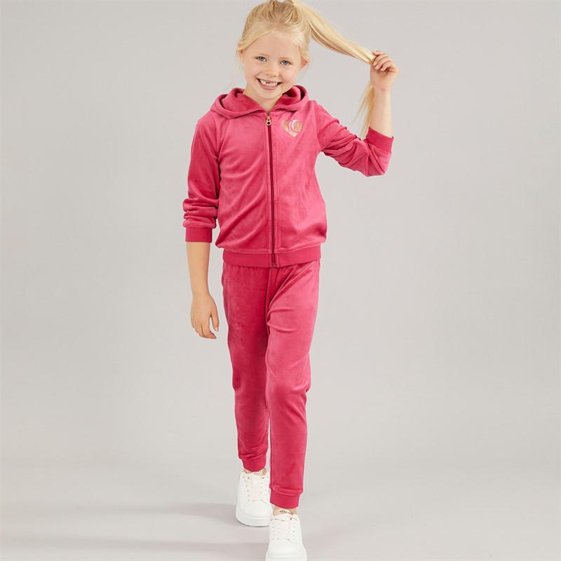 Juicy Couture Girls Heart Velour Zip Hoodie And Joggers Tracksuit Cherries Jubilee