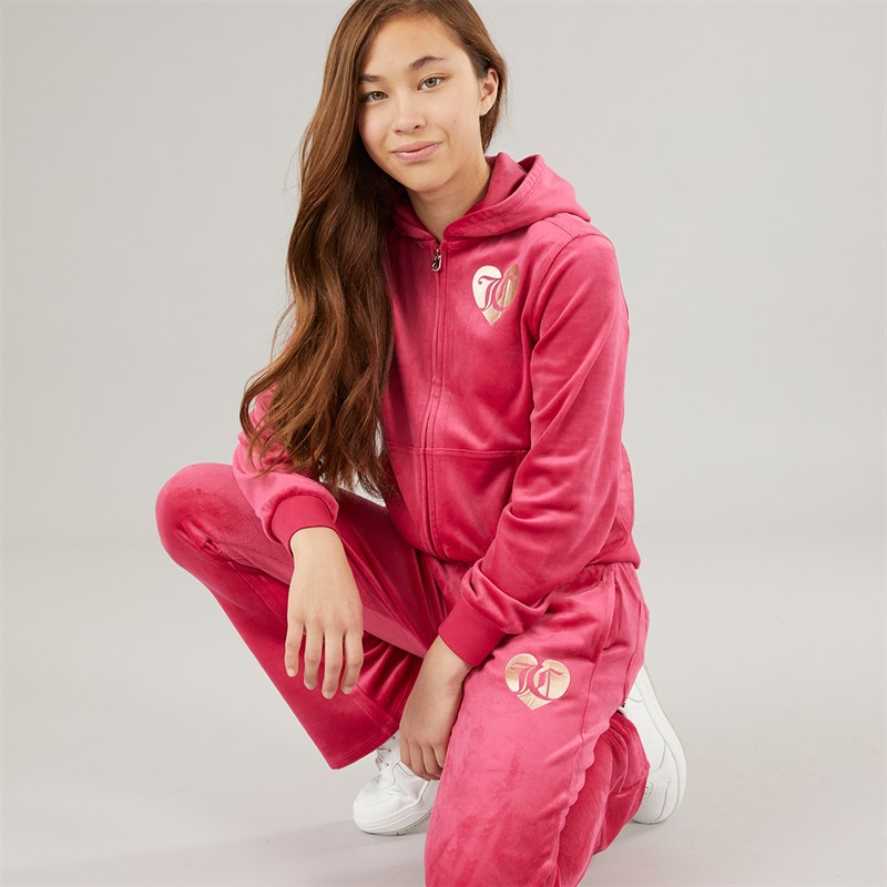 Juicy Couture Girls Velour Zip Through Hoodie And Bootcut Joggers Tracksuit Cherries Jubilee