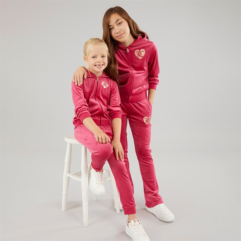Juicy Couture Girls Velour Zip Through Hoodie And Bootcut Joggers Tracksuit Cherries Jubilee
