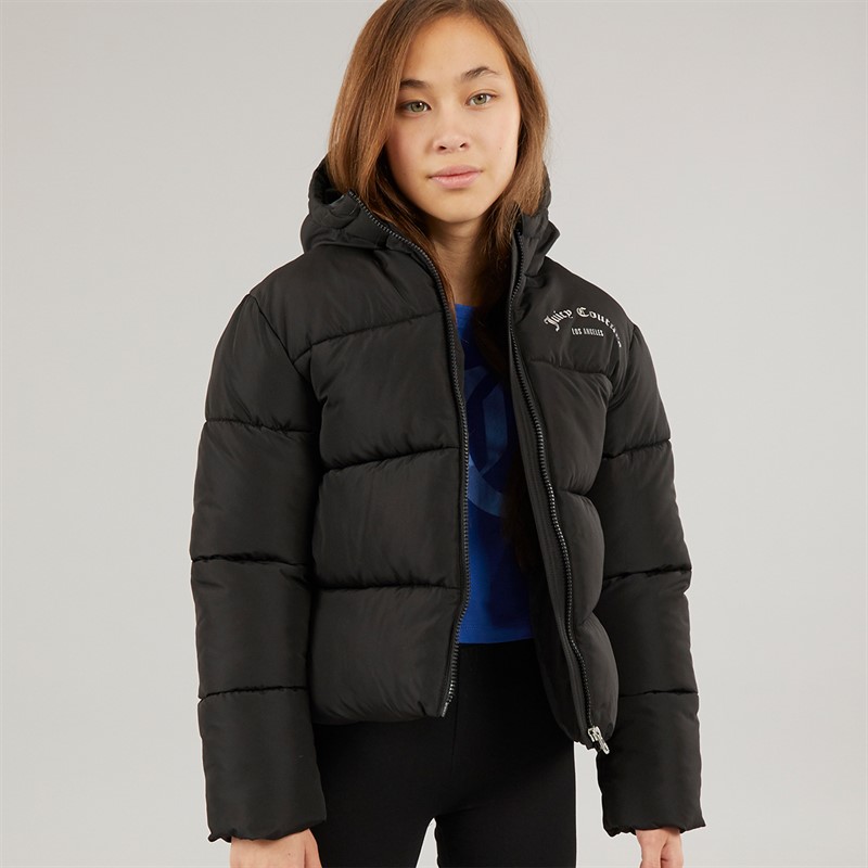 Juicy Couture Girls Arch Logo Short Puffer Jacket Black