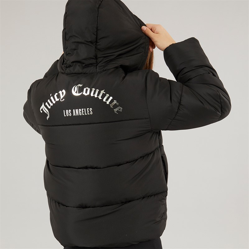 Juicy Couture Girls Arch Logo Short Puffer Jacket Black