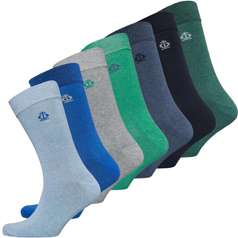 Jeff Banks Mens Seven Pack Plain Dress Socks Forest Green/Blue/Cobalt/Grey/Green/Denim/Navy