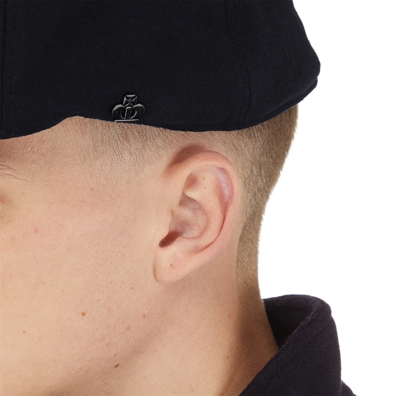 Jeff Banks Mens Fleece Lined Melton Flat Cap Black