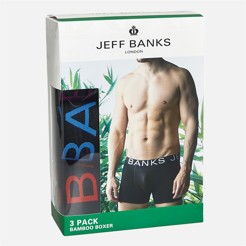 Jeff Banks Mens Three Pack Bamboo Trunks Black/Blue/Purple/Red