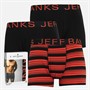Jeff Banks Mens Three Pack Trunks Black/Coral/Stripes