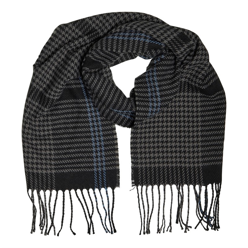 Jeff Banks Mens Check Stripe Brushed Woven Scarf Black/Grey