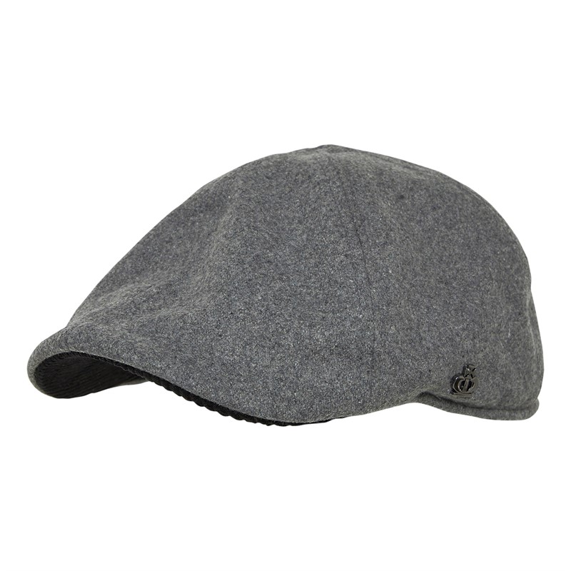 Jeff Banks Mens Fleece Lined Melton Flat Cap Charcoal