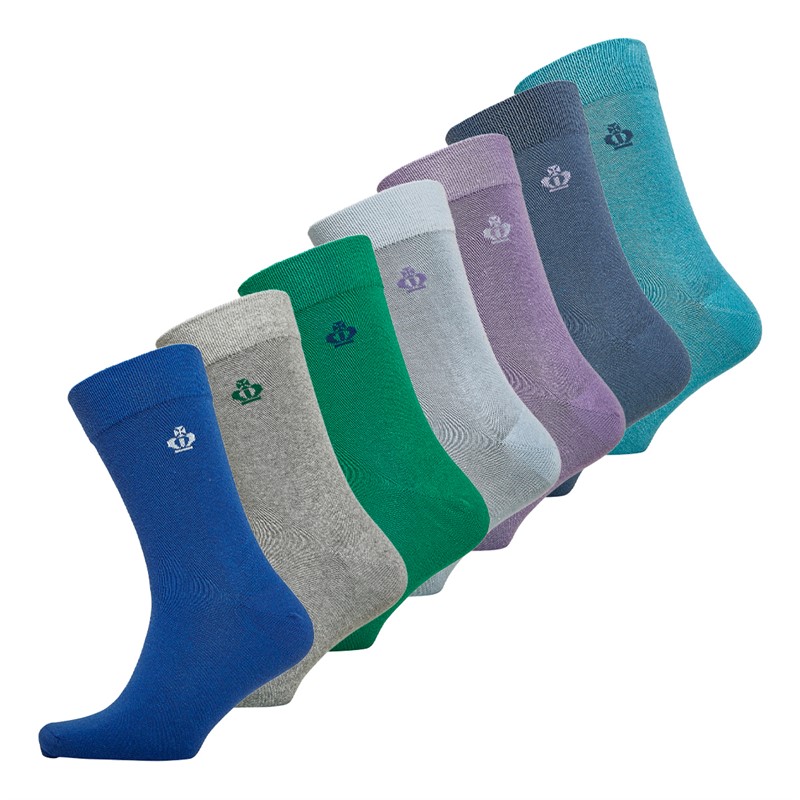 Jeff Banks Mens Seven Pack Plain Socks Blue/Grey/Green/Mint/Lilac/Denim/Blue