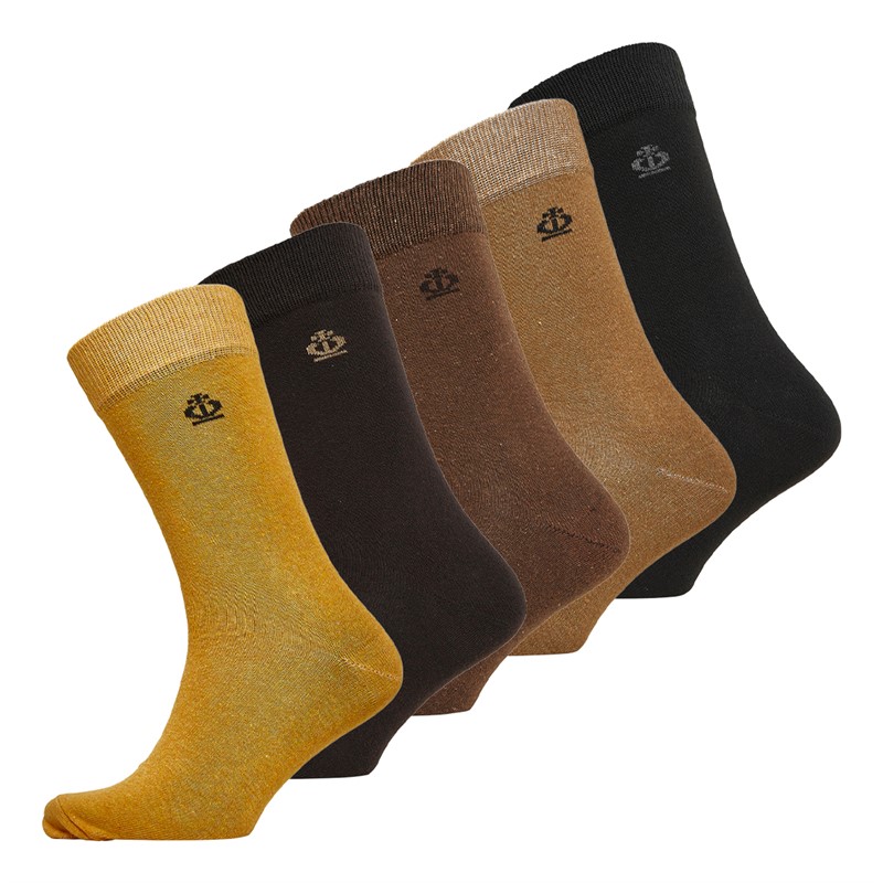 Jeff Banks Mens Five Pack Block Colour Socks Mustard/Brown/Black
