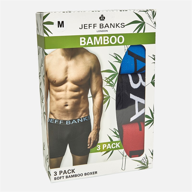 Jeff Banks Mens Three Pack Bamboo Boxers Black/Blue/Red/Black