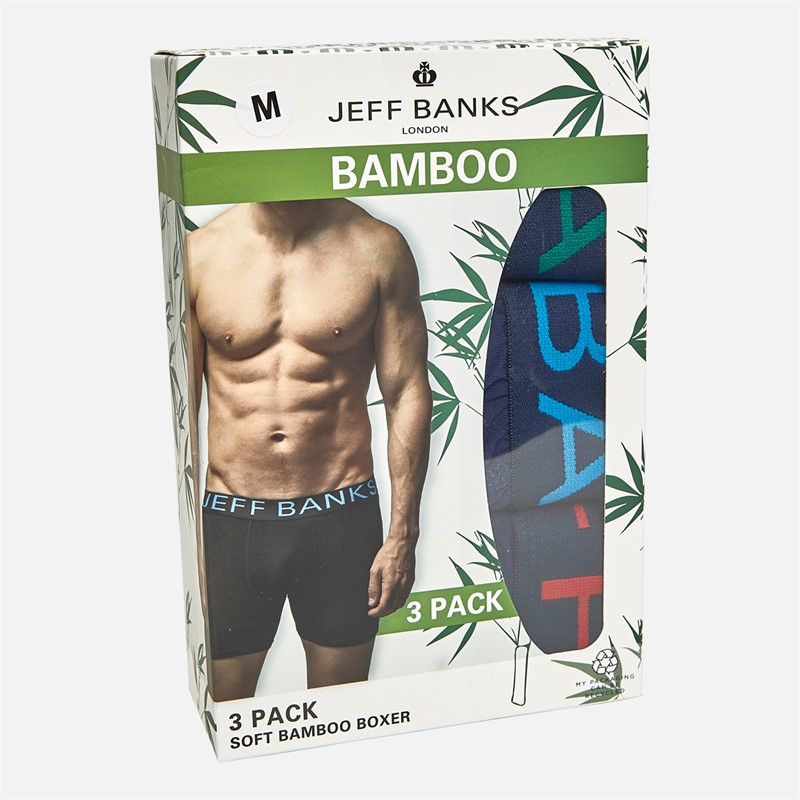 Jeff Banks Mens Three Pack Bamboo Boxers Navy/Red/Blue/Green