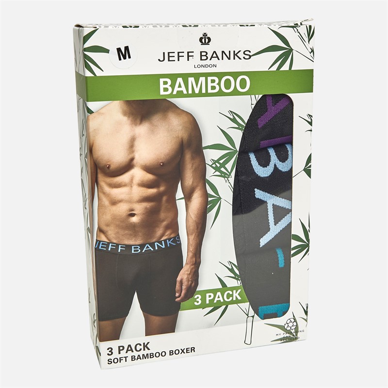 Jeff Banks Mens Three Pack Bamboo Boxers Black/Purple/Blue/Teal