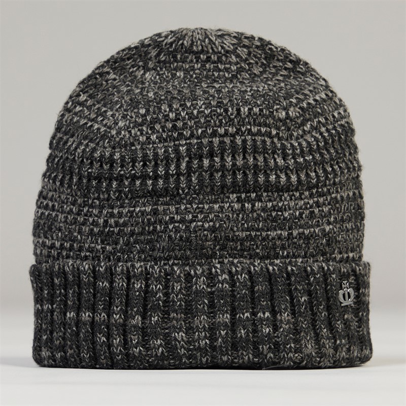 Jeff Banks Mens Melange Textured Beanie Grey/Black - Size OS