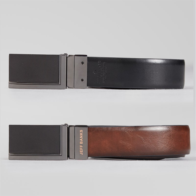 Jeff Banks Mens Plate Belt Chocolate/Black Choc / Blk