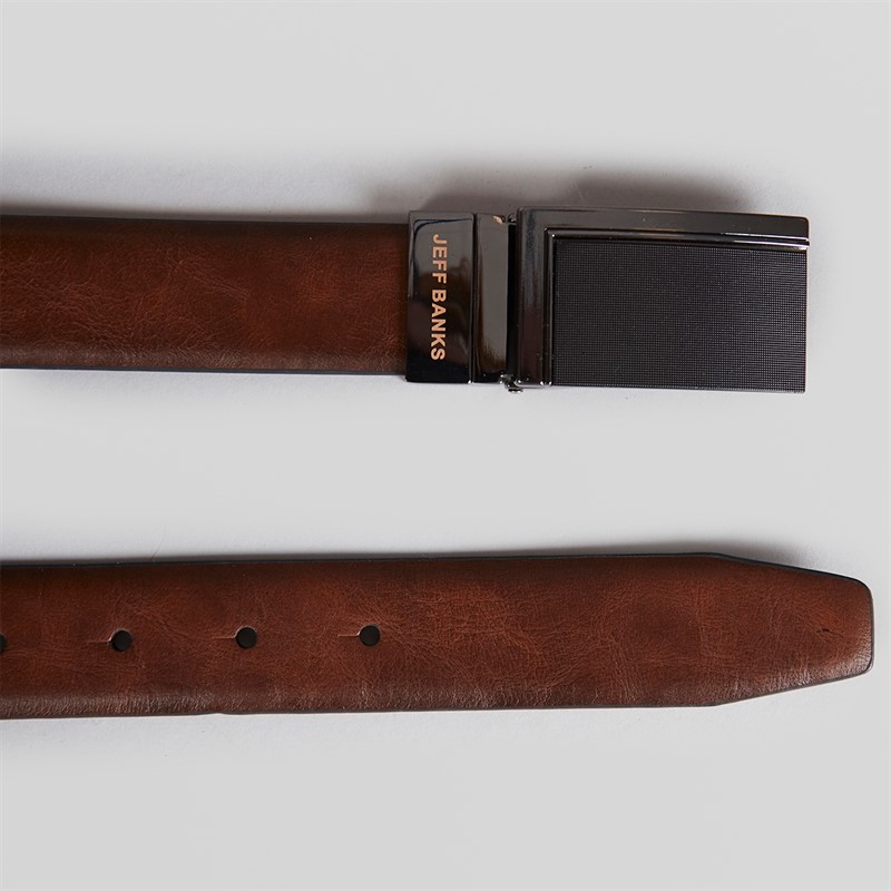 Jeff Banks Mens Plate Belt Chocolate/Black Choc / Blk