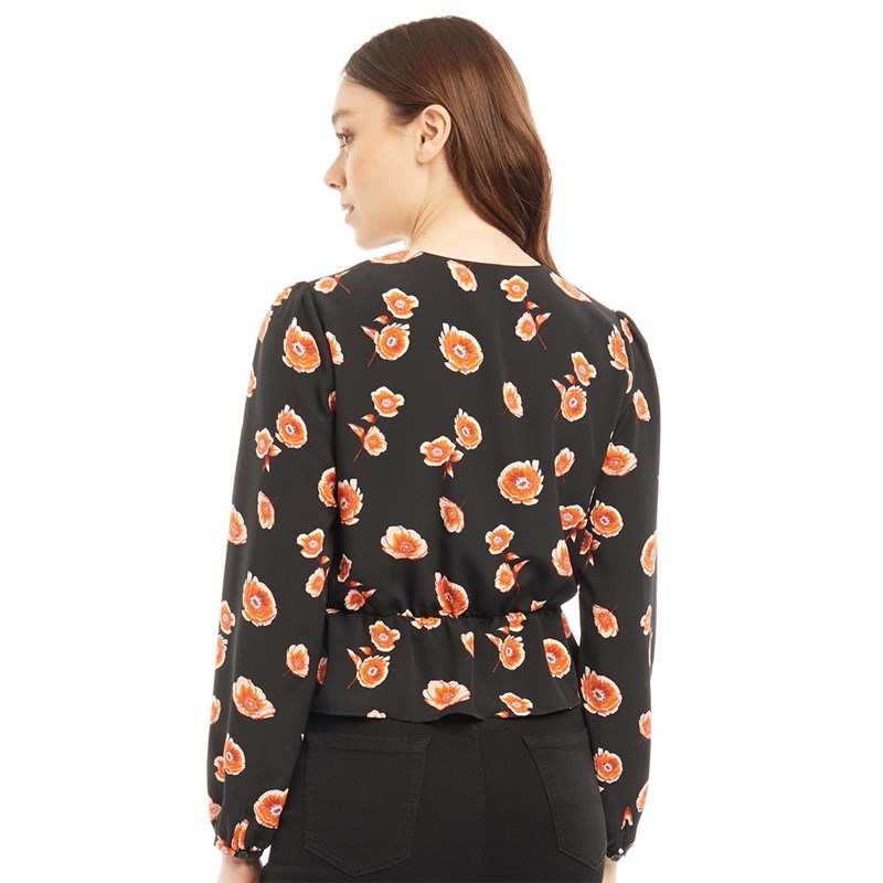Buy Jack Wills Womens Otterley Floral Long Sleeve Wrap Top Black