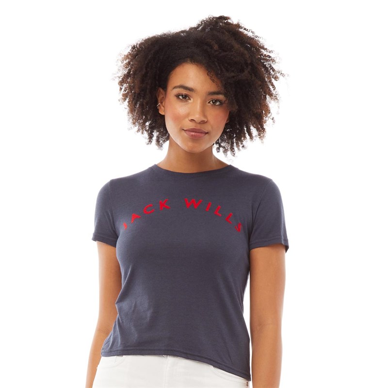 Buy Jack Wills Womens Elm Flocked Graphic TShirt Navy
