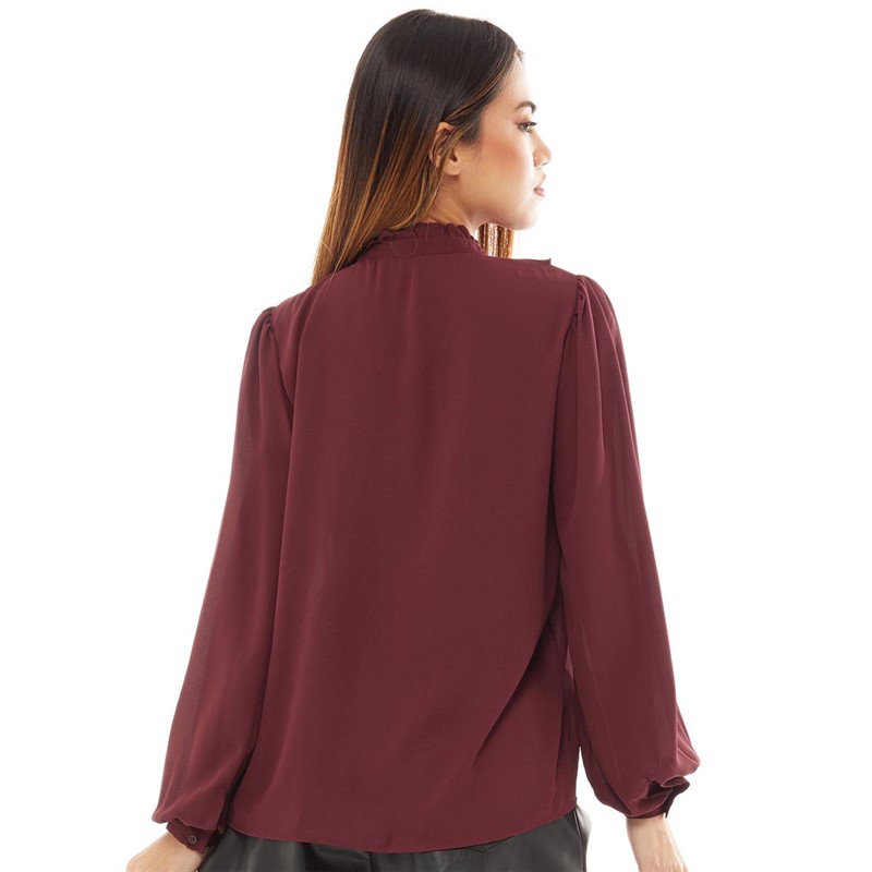 Jacqueline De Yong Womens Jdymelisa Long Sleeve Bow Shirt 7 Windsor Wine