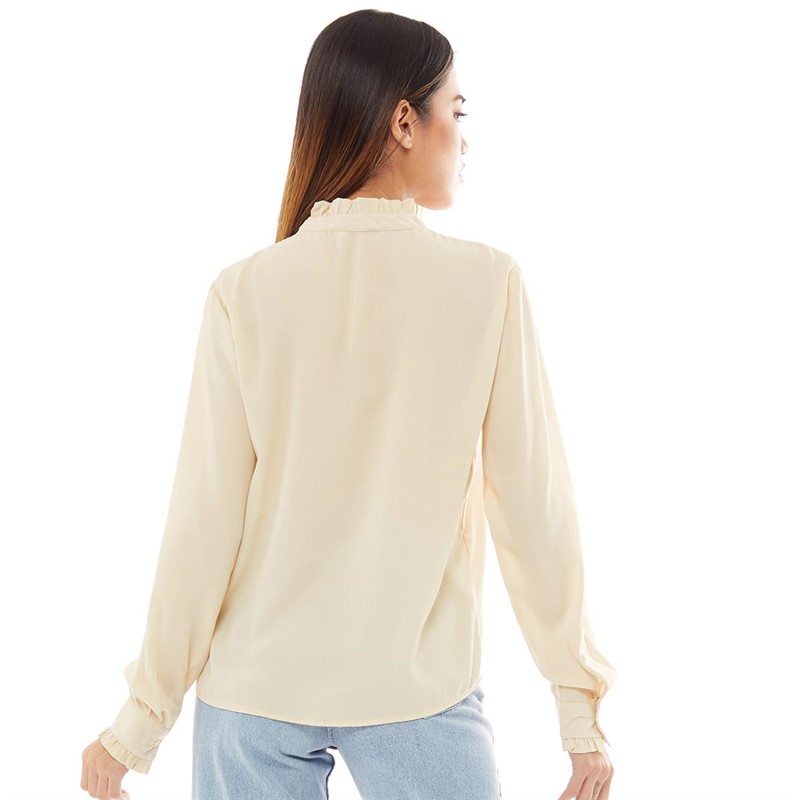 Jacqueline De Yong Womens Jdymelisa Long Sleeve Frill Shirt 6 Tapioca