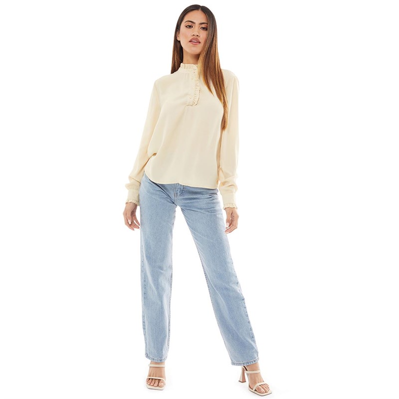 Jacqueline De Yong Womens Jdymelisa Long Sleeve Frill Shirt 6 Tapioca