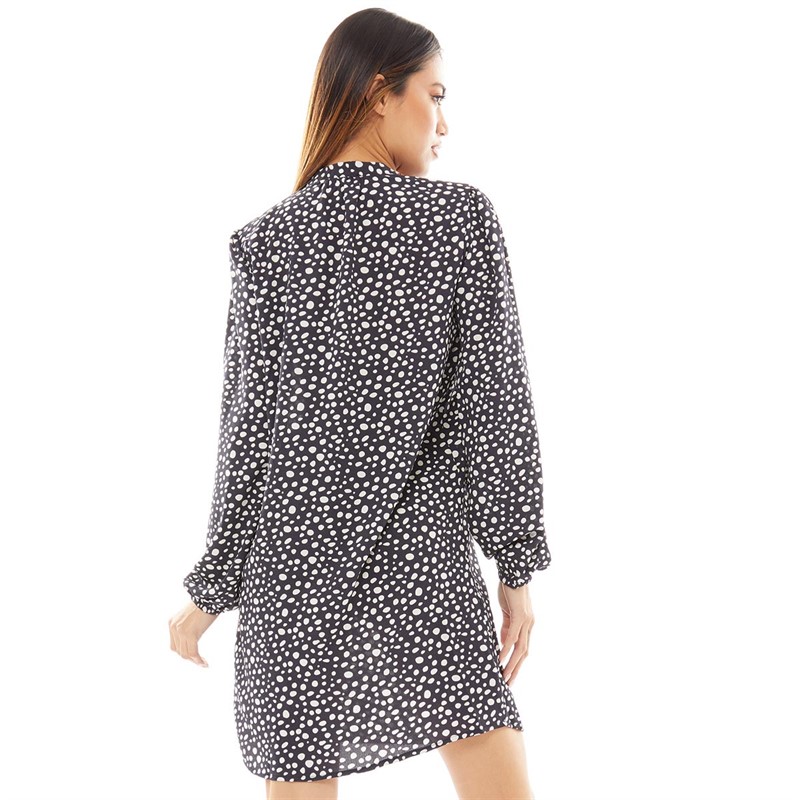 Jacqueline De Yong Womens Jdypernille Long Sleeve Half Placket Dress 3 Black W Dots