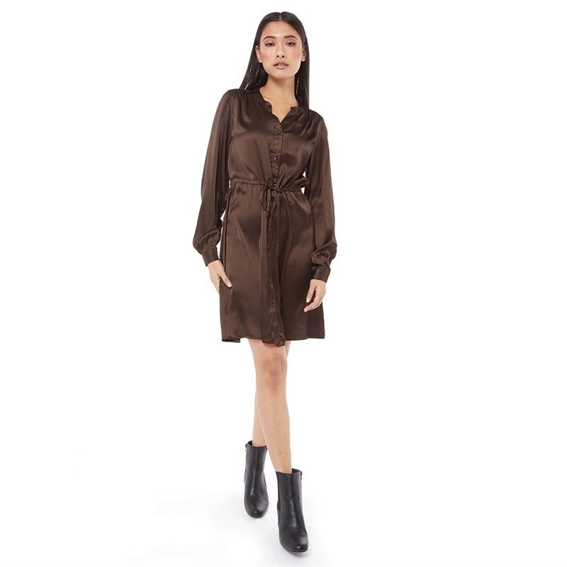 Jacqueline De Yong Womens Klara Life Long Sleeve Dress Chocolate Brown