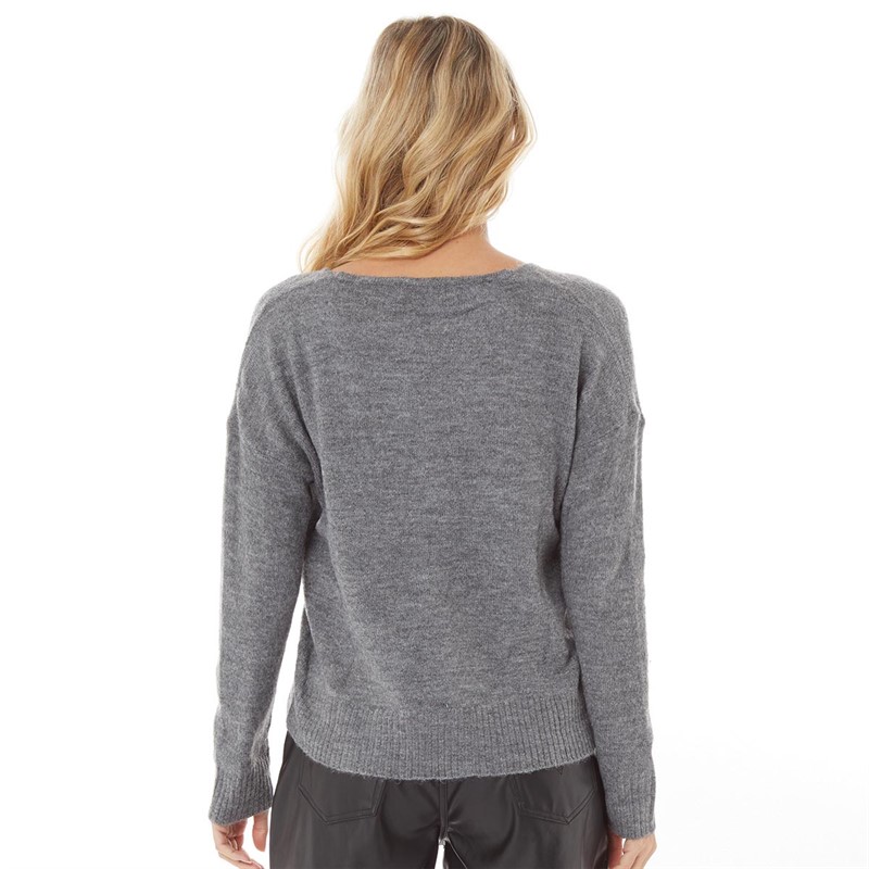 Jacqueline De Yong Damen JDY Elanora Pullover mit V-Auschnitt Grau