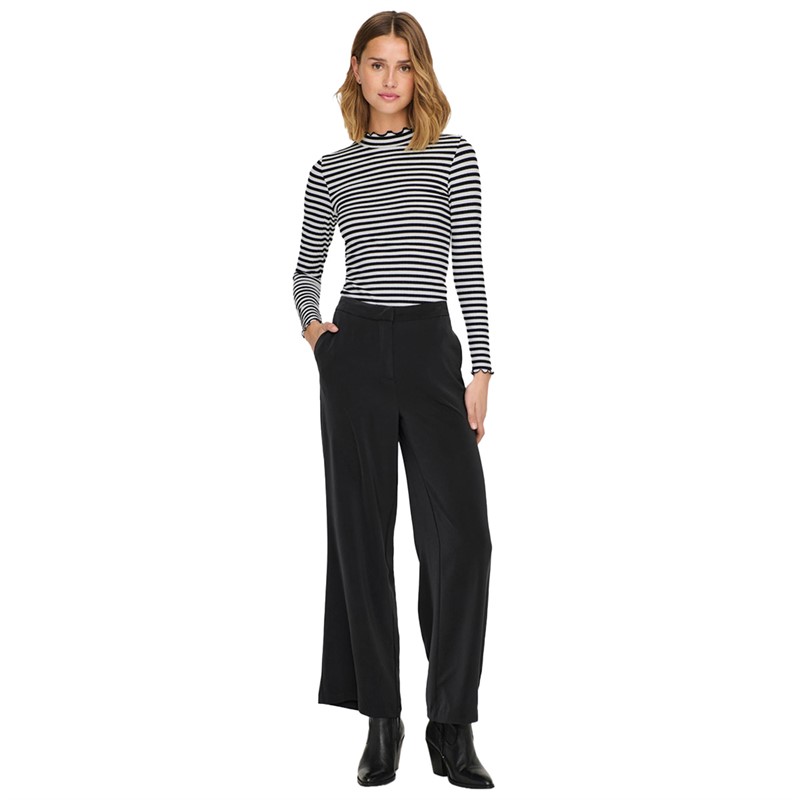 Jacqueline De Yong Womens Fransiska Long Sleeve Stripe Top Cloud Dancer/Black Stripes