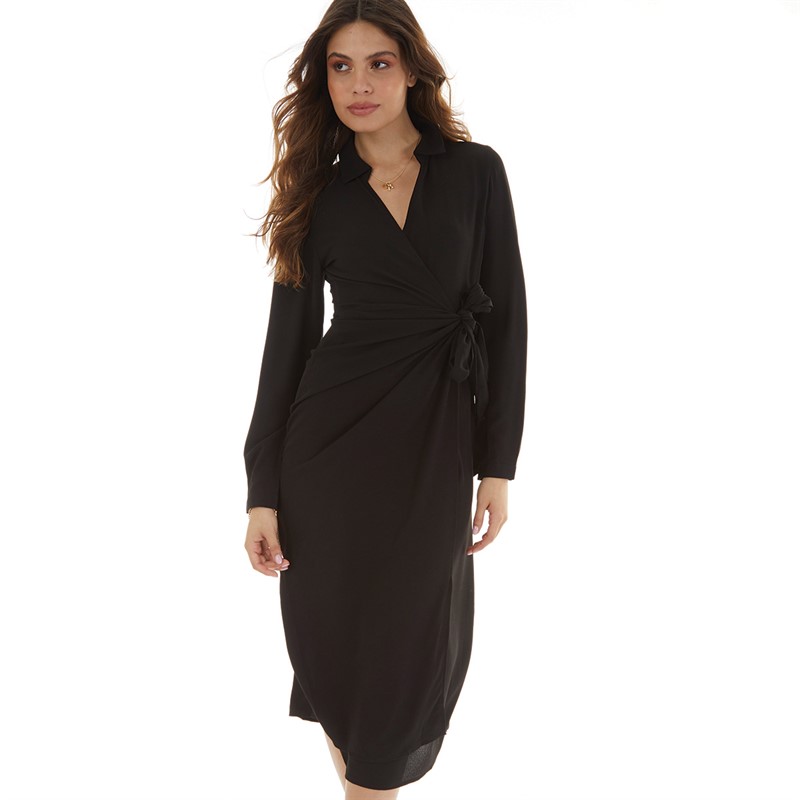 Jacqueline De Yong Womens Piper Long Sleeve Wrap Dress Black