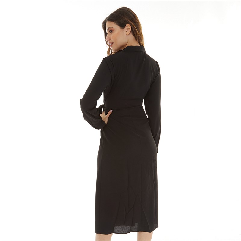 Jacqueline De Yong Womens Piper Long Sleeve Wrap Dress Black