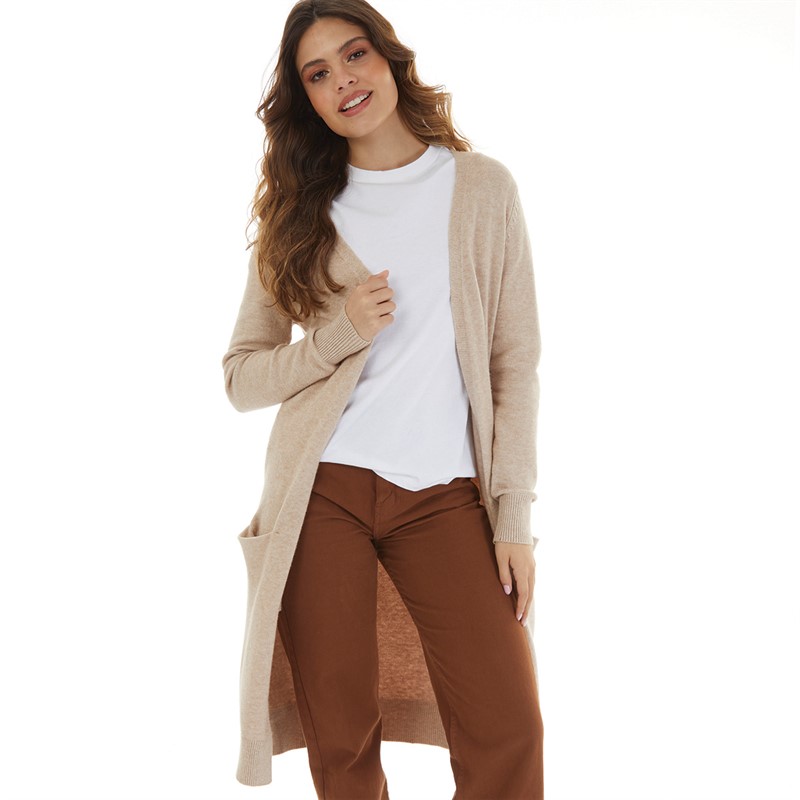 Jacqueline De Yong Womens Marco Long Cardigan Beige