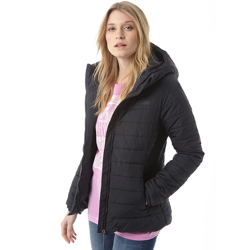 womens black hooded puffer coat