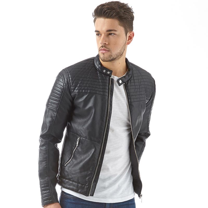 Jack And Jones Mens Jcosmith Biker Jacket Black Jack And Jones Mens Jcosmith Biker Jacket Black