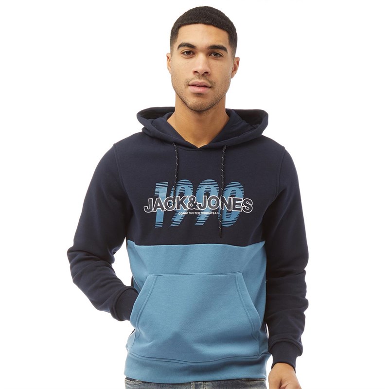 JACK AND JONES Mens Sense Sweat Hoodie Navy Blazer