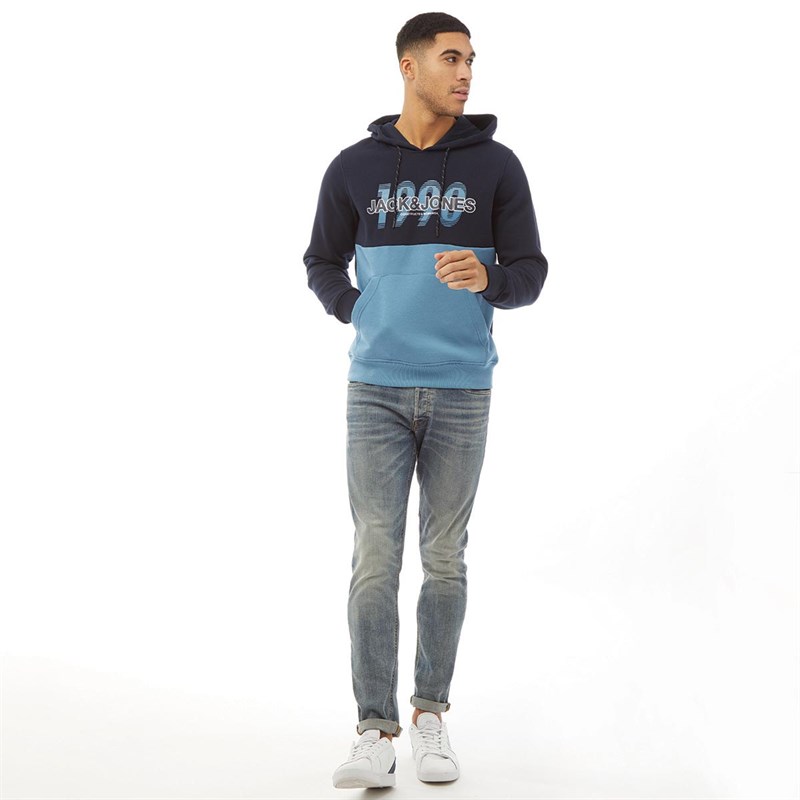JACK AND JONES Mens Sense Sweat Hoodie Navy Blazer