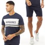JACK AND JONES Mens Block T-Shirt And Shorts Twin Set Navy Blazer