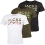 JACK AND JONES Mens Soldier Logo Crew Neck T-Shirts Three Pack Black/White/Olive Night