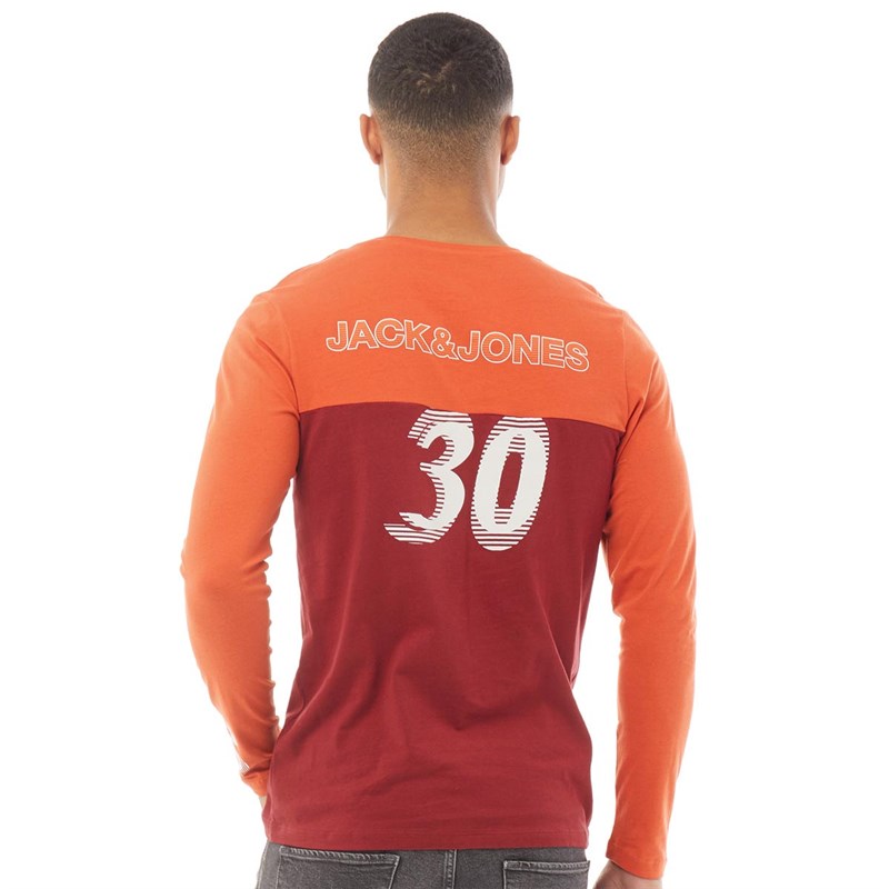 JACK AND JONES Mens Trinity Long Sleeve Crew Neck T-Shirt Sun-Dried Tomato