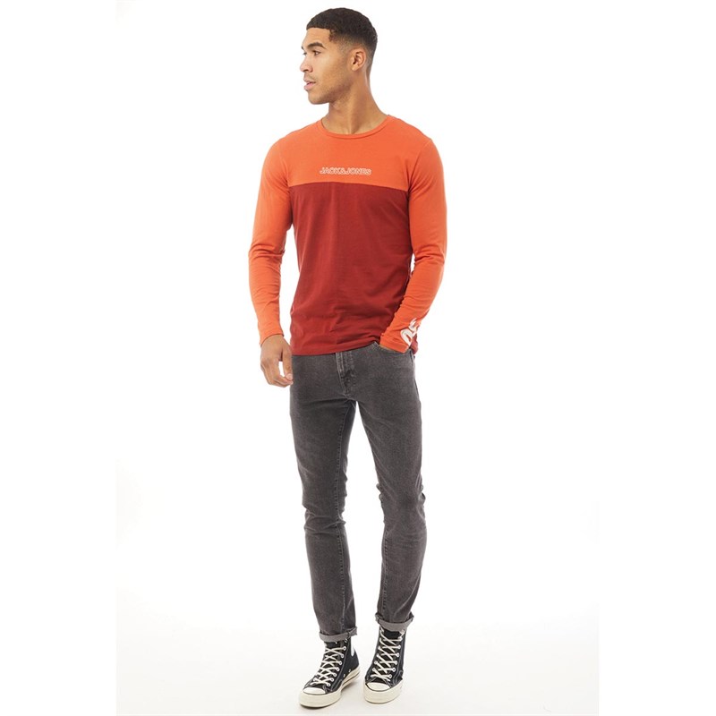 JACK AND JONES Mens Trinity Long Sleeve Crew Neck T-Shirt Sun-Dried Tomato
