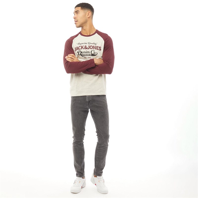 JACK AND JONES Mens Raglan Long Sleeve Logo T-Shirt Port Royale
